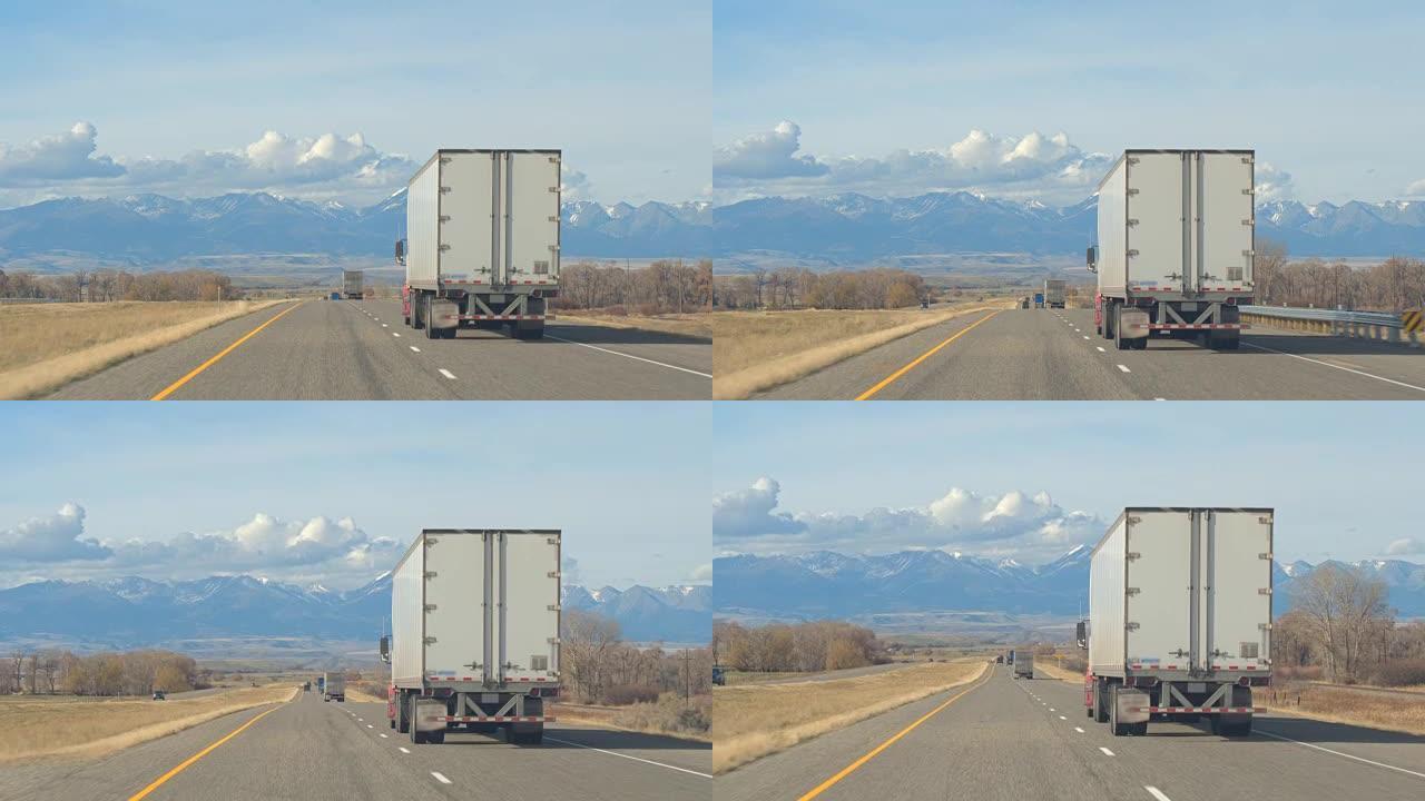 FPV: 沿大平原高速公路驶向雪域落基山脉