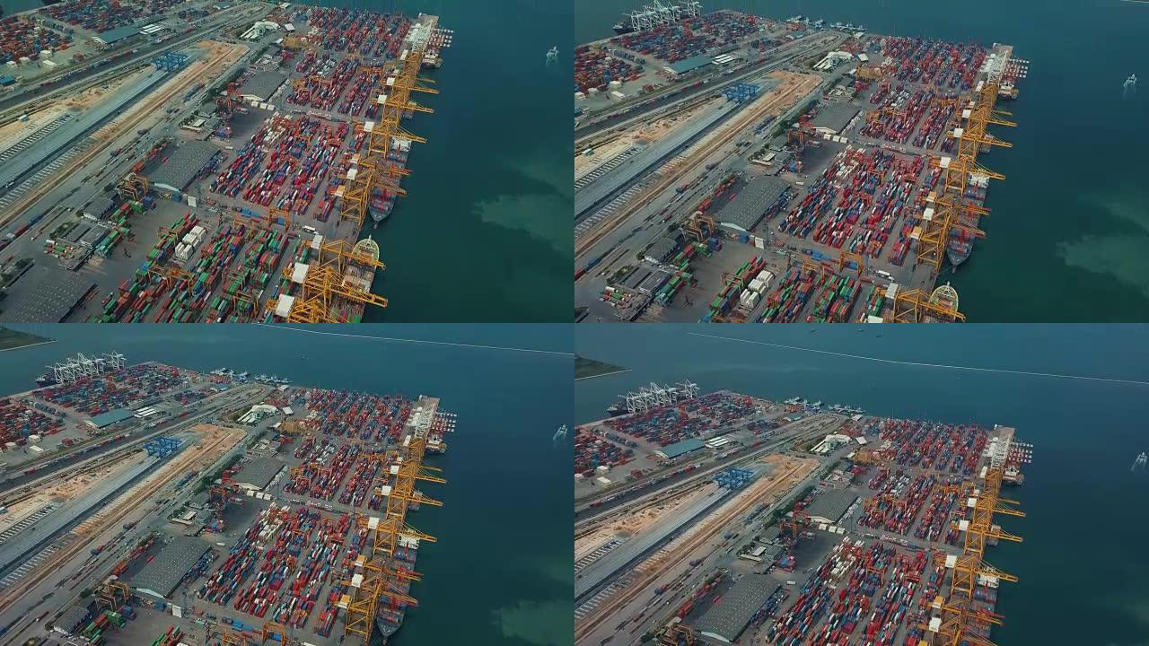 带集装箱船的工业港口鸟瞰图