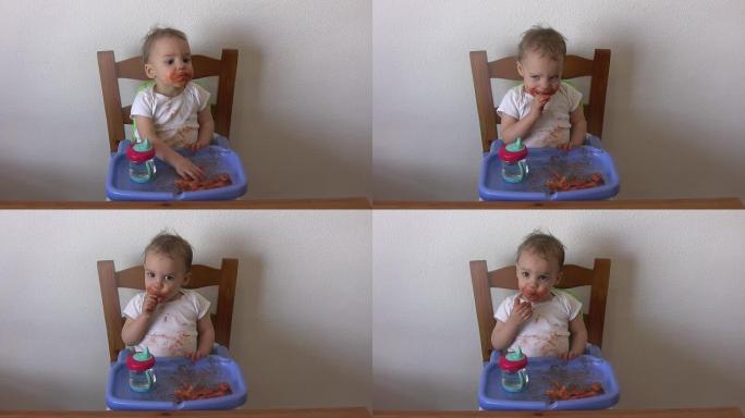 一个小男孩吃意大利面的视频