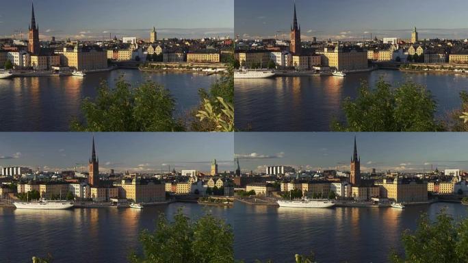 日落时市中心的全景。瑞典斯德哥尔摩