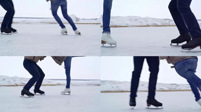 情侣练习花样滑冰技巧
