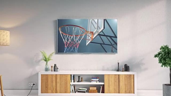 室内电视机中的篮球运动员