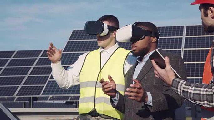 工人和投资者戴着虚拟现实眼镜
