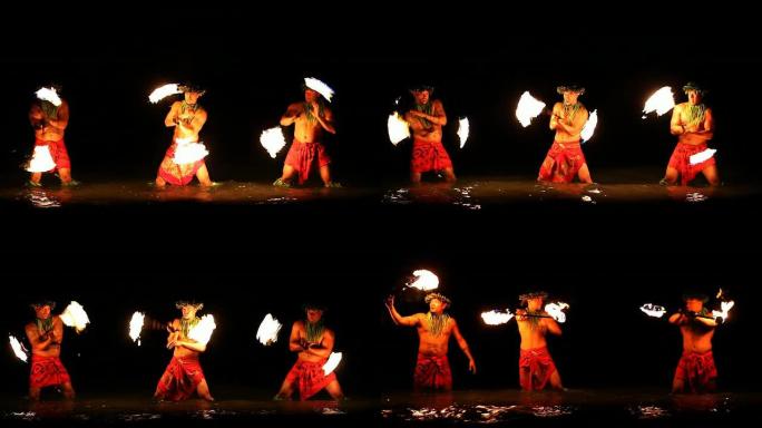 火舞三重奏篝火手拉手舞蹈庆祝少数民族舞蹈