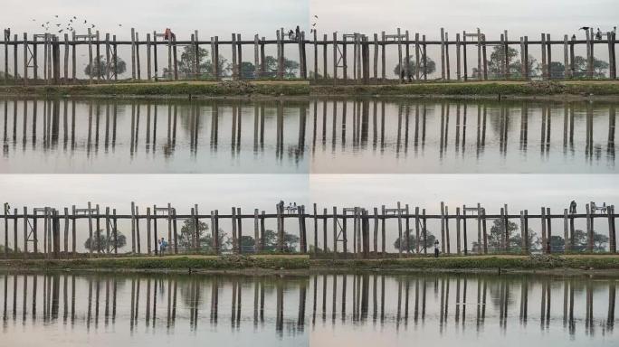 缅甸曼德勒的U Bein桥的时间流逝