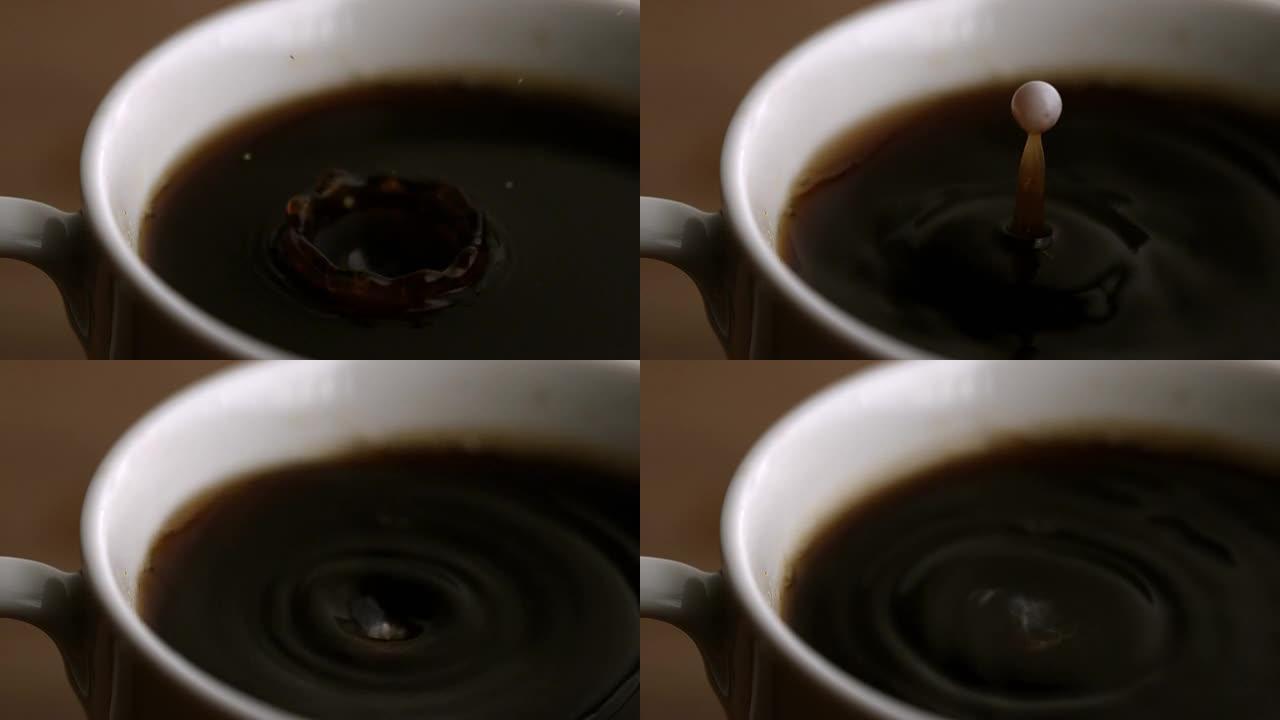 牛奶掉落到咖啡杯中
