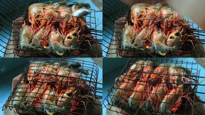 炉子上的烤虾，泰国