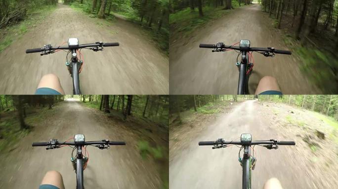 POV: 悠闲的骑自行车的人在碎石路上免费骑电子自行车