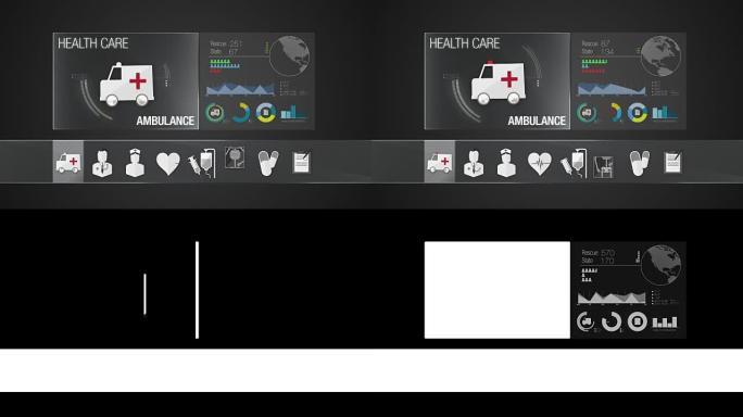 医疗保健内容的救护车图标。技术医疗保健服务。数字显示应用程序。