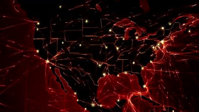 世界地图连接。北美-欧洲。红色。