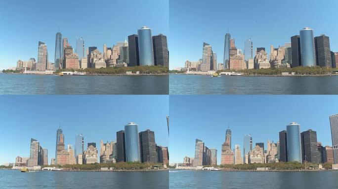 纽约水上出租车带游客在曼哈顿市中心观光旅游