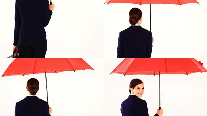 女商人站着撑伞