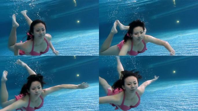 游泳女子游泳女子外国人美女潜水