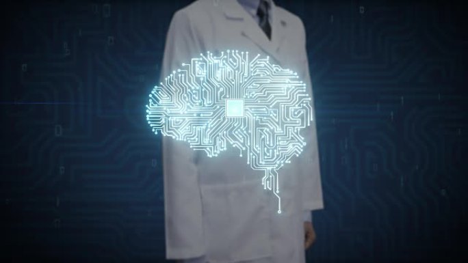 医生触摸数字屏幕，大脑CPU芯片，成长人工智能。