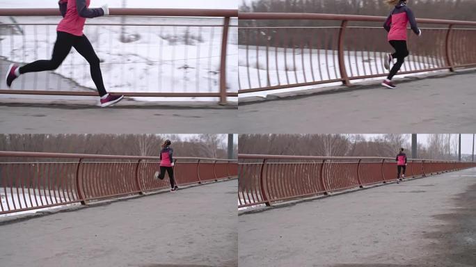 女运动员练习冬季桥牌跑