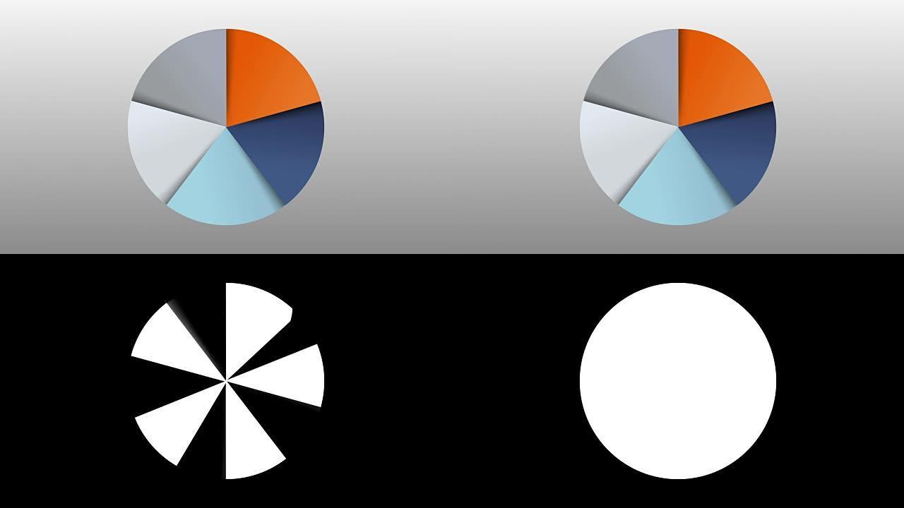 圆图五个结果类别图表，用于演示。powerpoint模板