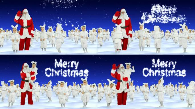 圣诞老人和白兔庆祝圣诞快乐