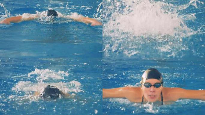 一名女游泳者靠近镜头。