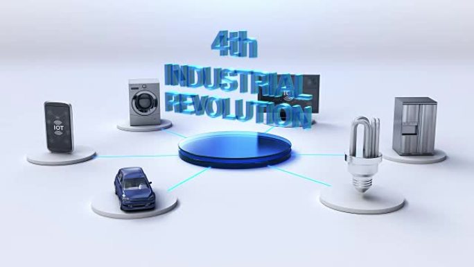 '第四次工业革命' 连接移动，汽车，节能，洗衣机，冰箱，智能家电，物联网概念。