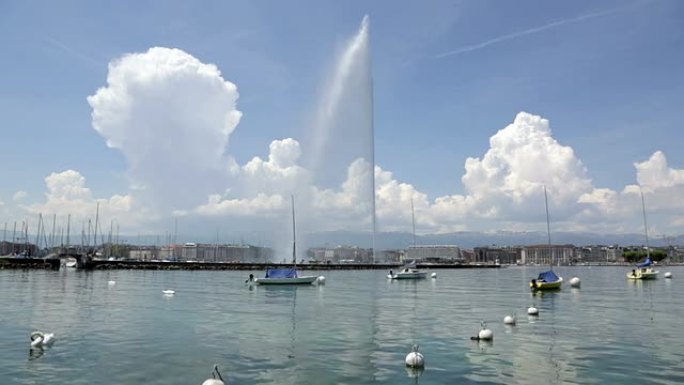日内瓦湖和Jet d‘Eau喷泉，瑞士
