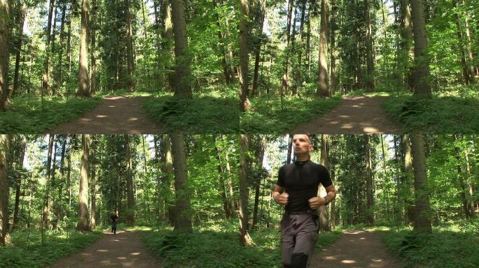 高清: 慢跑森林外国运动健身奋斗sss