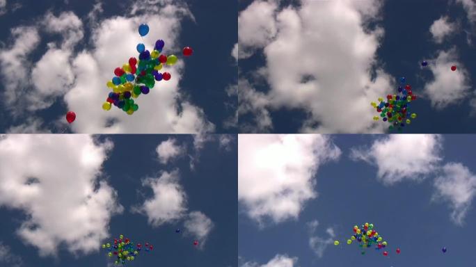 五颜六色的热气球飞向蓝天。