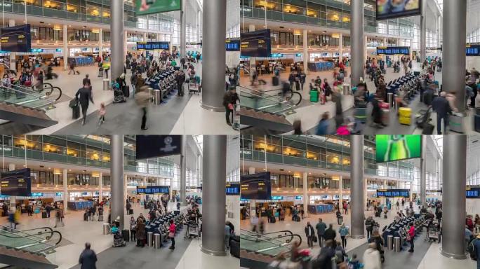 时光流逝的旅行者在丹麦哥本哈根机场出发大厅拥挤