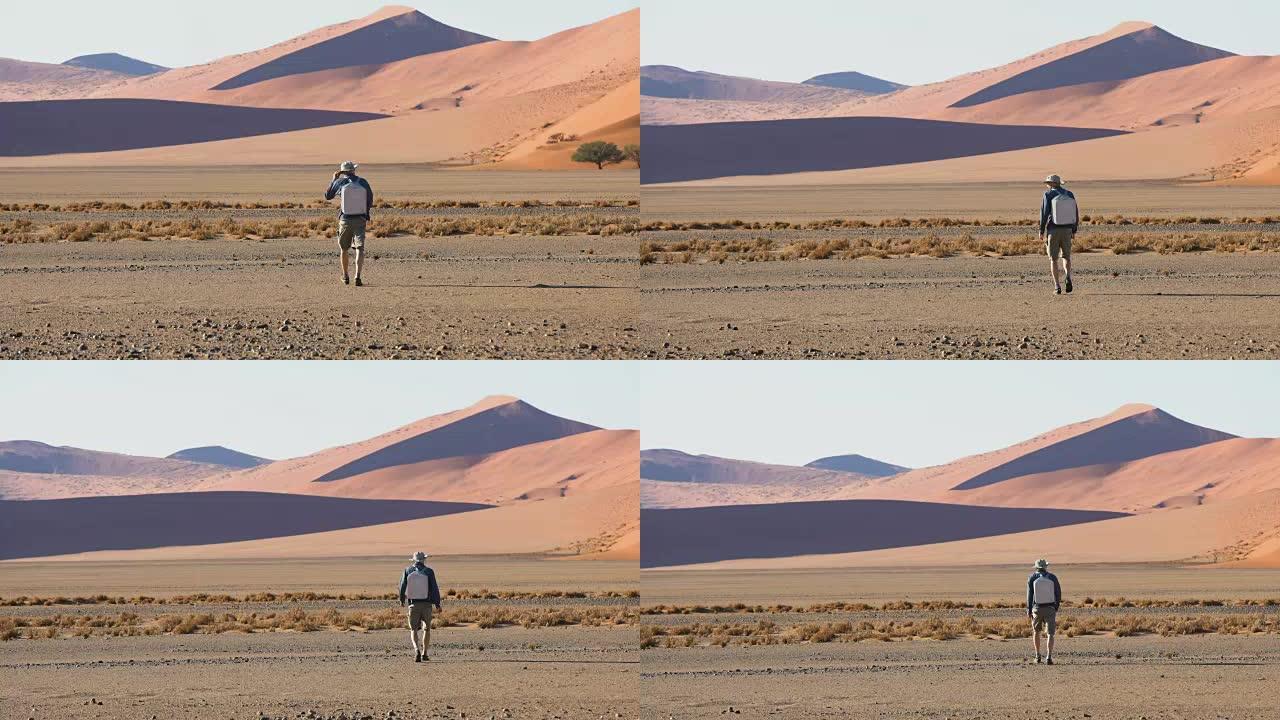 纳米比亚最高沙丘下的人。