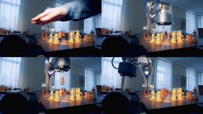 机器人下棋。3D渲染。