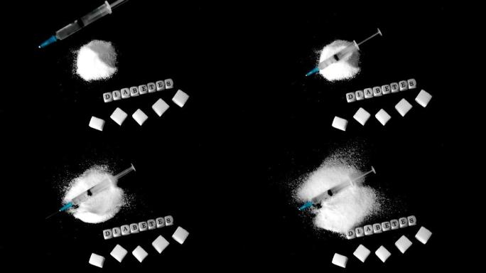 在糖尿病面前，注射器落入糖分中