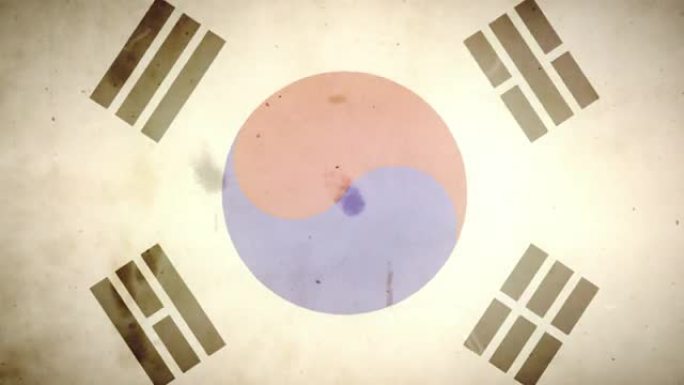 韩国国旗-带音频的Grungy复古旧电影循环