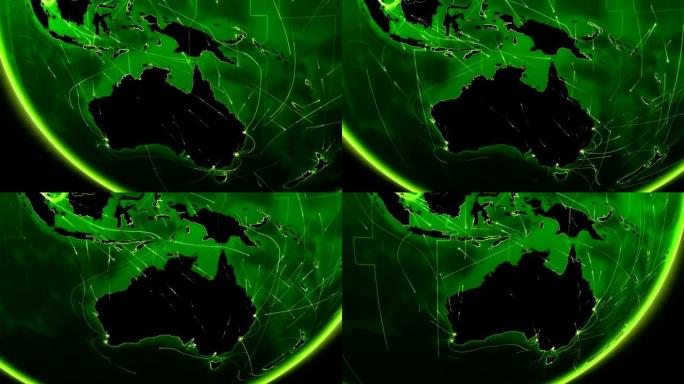 世界联系。大洋洲。空中、海上、地面路线和国家边界。