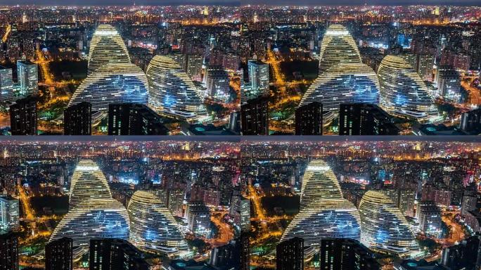 T/L WS哈盘夜间北京天际线鸟瞰图