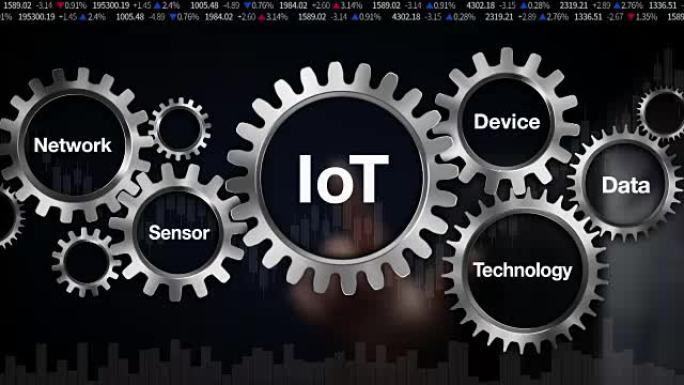 网络，传感器，数据，技术，设备，商人触摸齿轮关键字，'IOT'