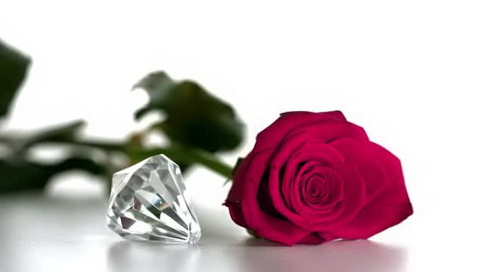 粉色玫瑰旁边的钻石纺纱