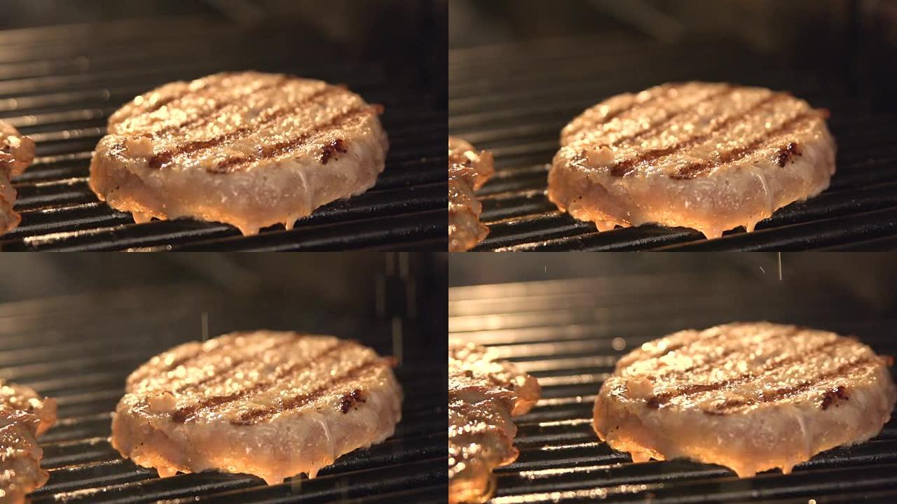 烧烤烤架上美味的鱼片肉