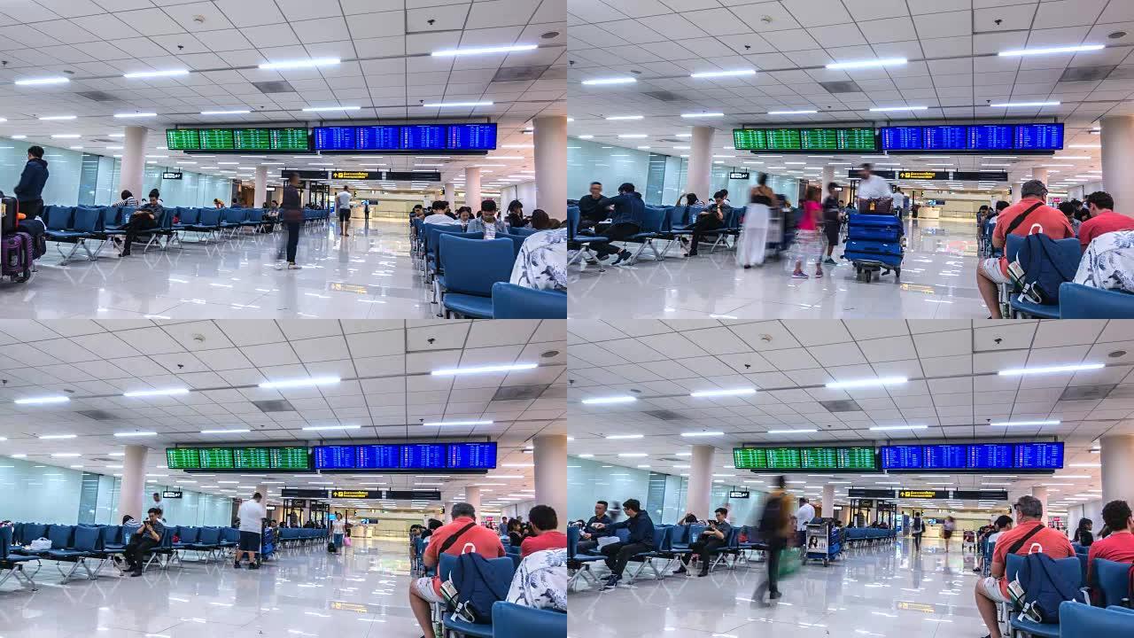 4k延时乘客在泰国曼谷廊曼机场旅行