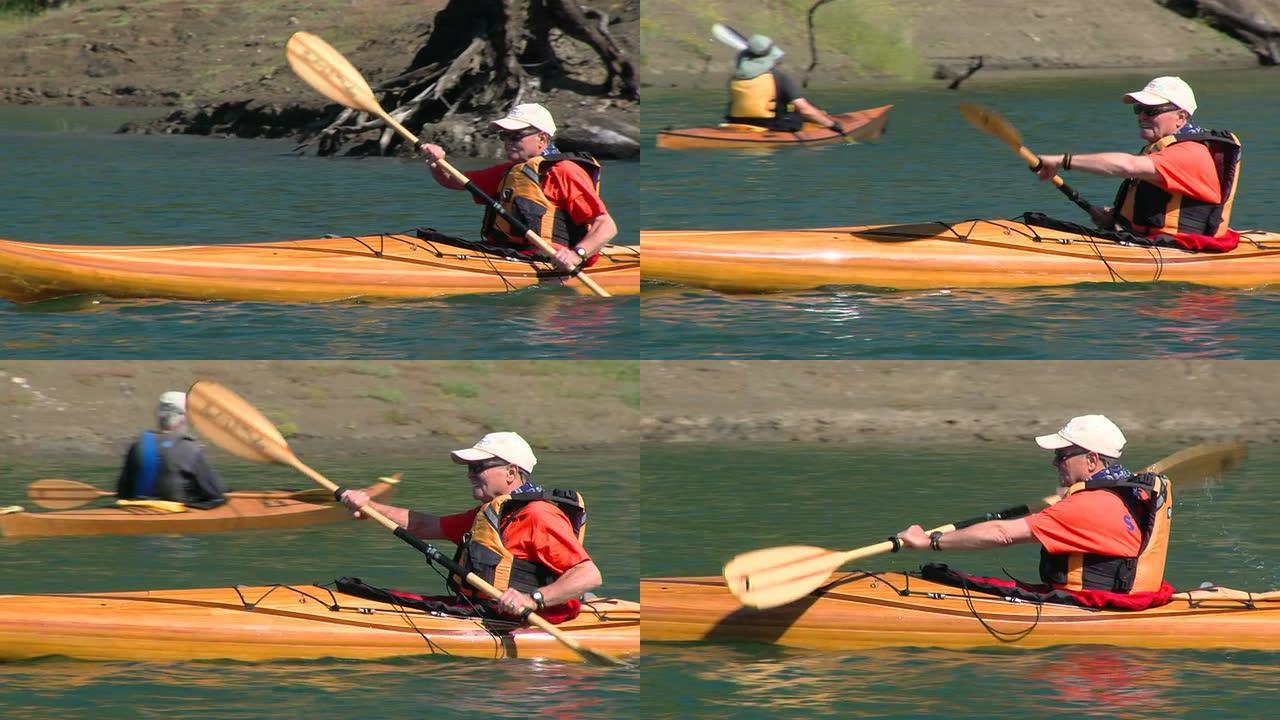单人皮划艇划桨手享受时光皮艇划桨