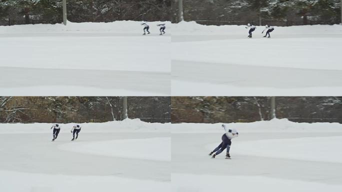 速滑运动员在室外溜冰场比赛