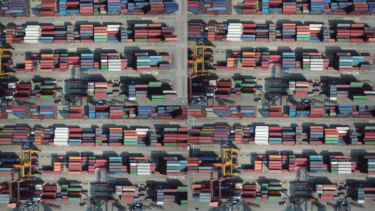工业港口集装箱船的鸟瞰图