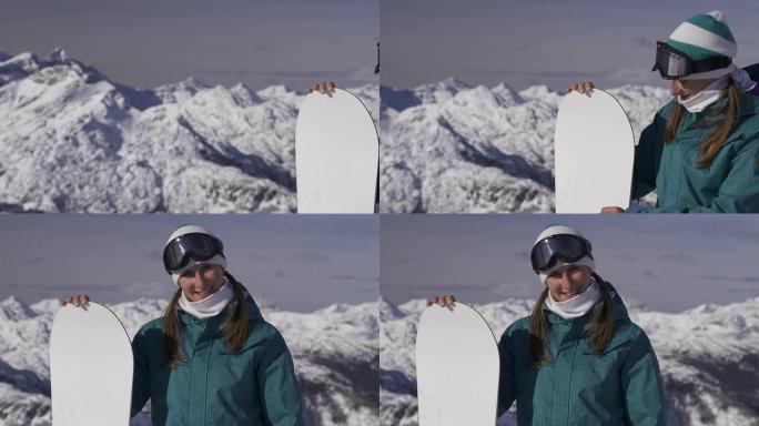 山顶上的滑雪者女孩