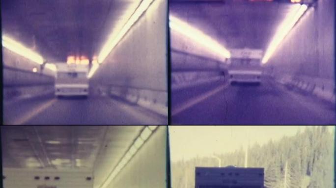 20世纪70年代北美：露营车、大篷车、房车穿越隧道（8毫米胶片）