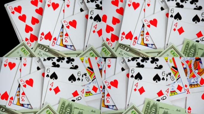 扑克牌桌上的扑克牌和美元4k