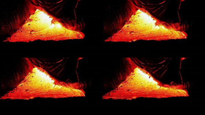 火山熔岩在夜晚流动