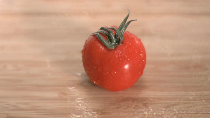 超级慢动作中的湿番茄