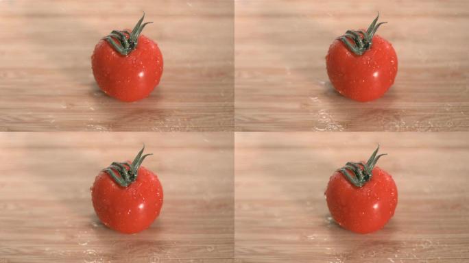 超级慢动作中的湿番茄