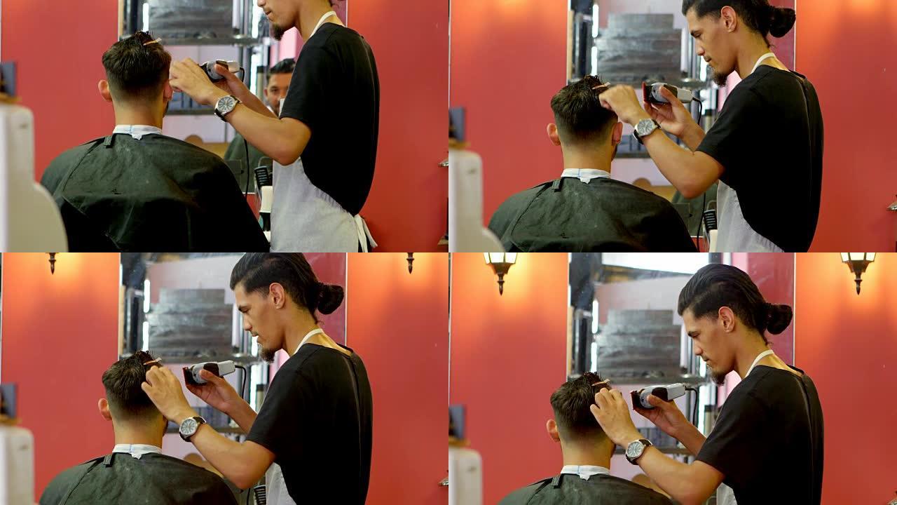 男人被美发师4k剪头发