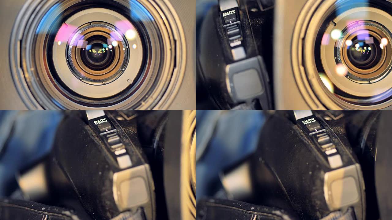 相机镜头和变焦按钮上的微距视图。