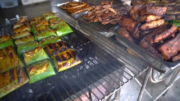 泰国北部食品辛辣猪肉草药烤香肠或Sai-Aue。