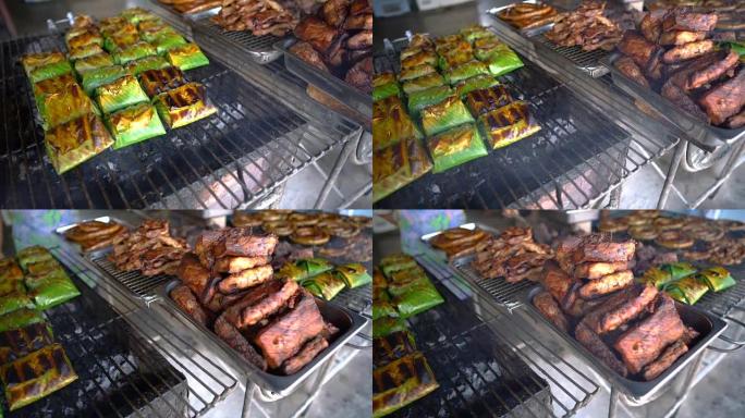 泰国北部食品辛辣猪肉草药烤香肠或Sai-Aue。